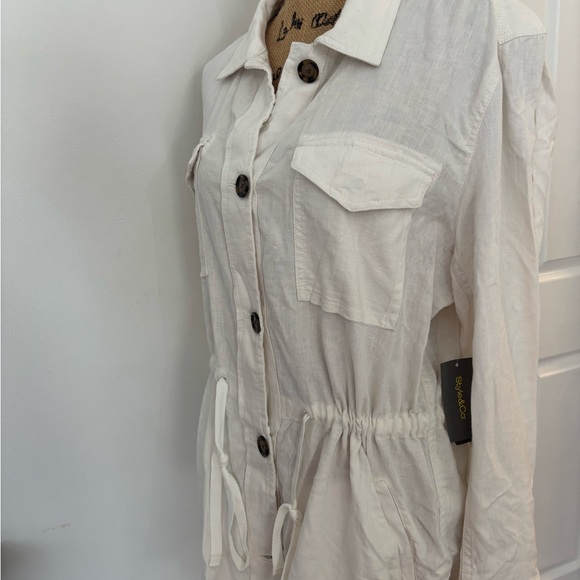 Style & Co Linen Blend Utility Jacket Women's Large White Button Front NWT - Picture 9 of 11